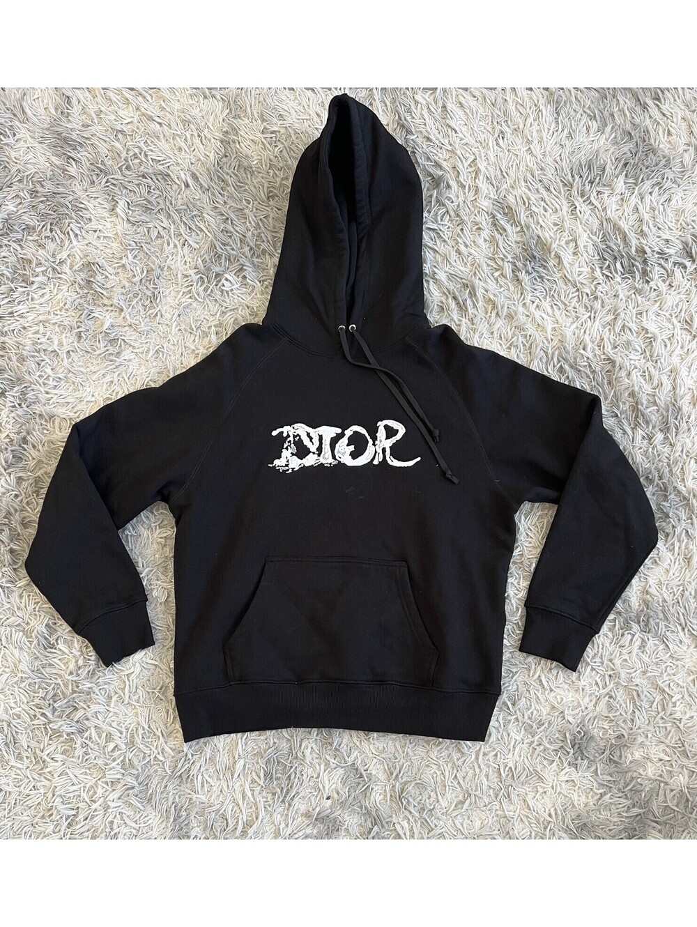 Dior Black Hooded Sweatshirt with White Logo Print, Size L